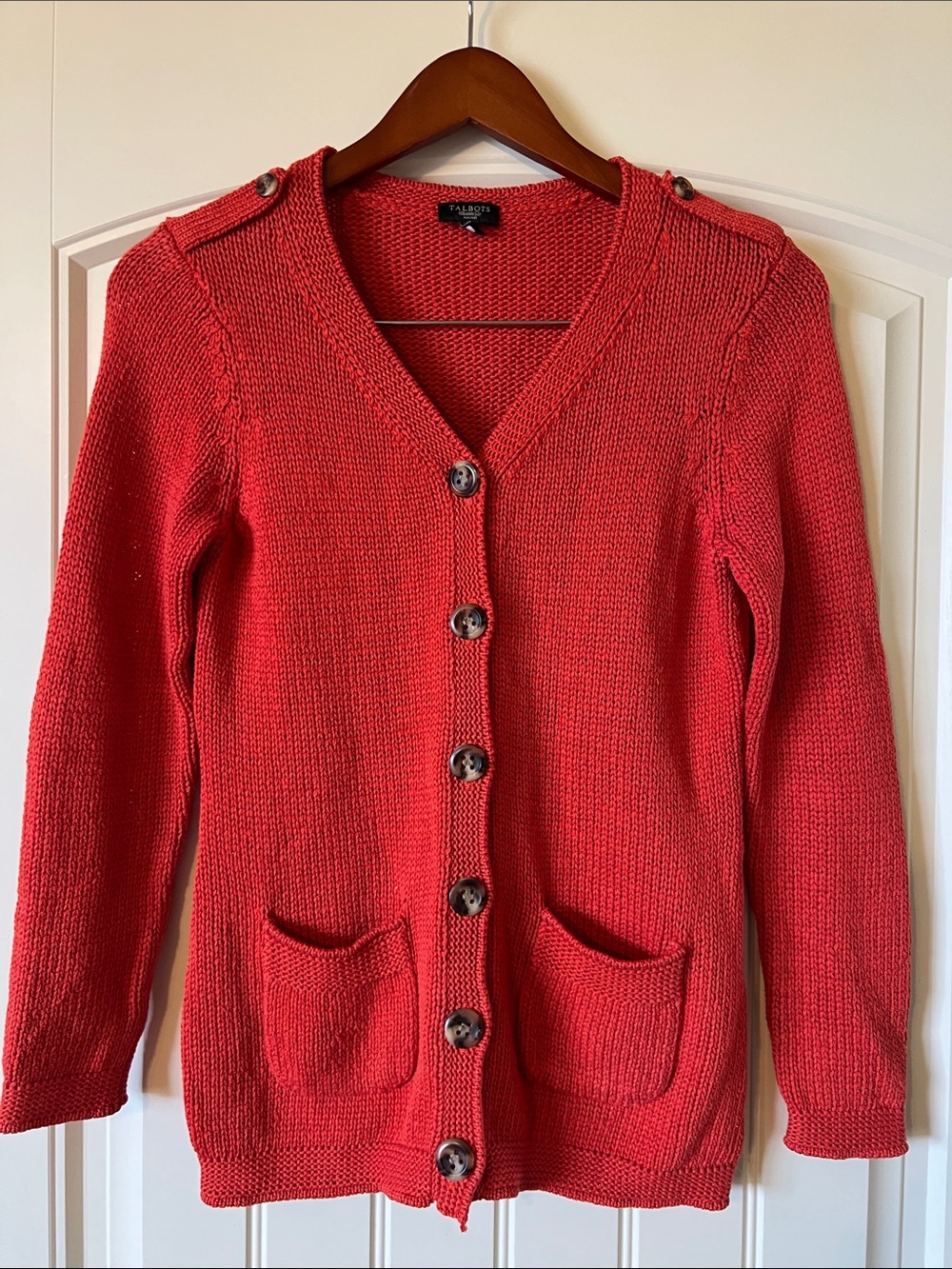 Talbots Rust V-Neck Button Cardigan Sweater, petite small